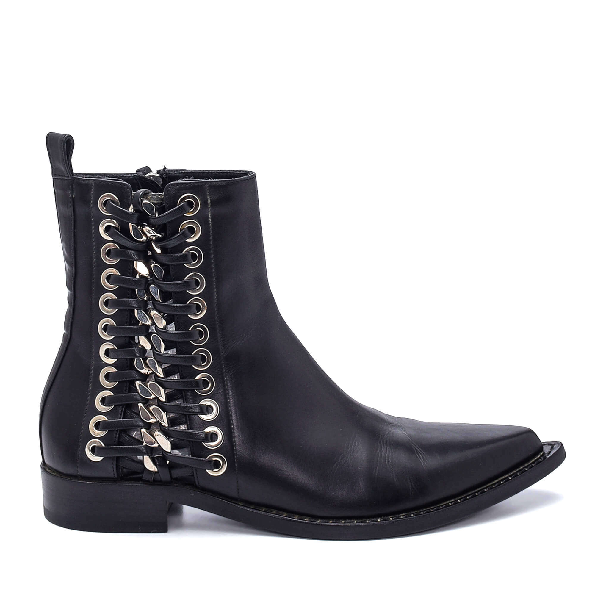 Alexander McQueen - Black Leather Chain Detail Western Boots